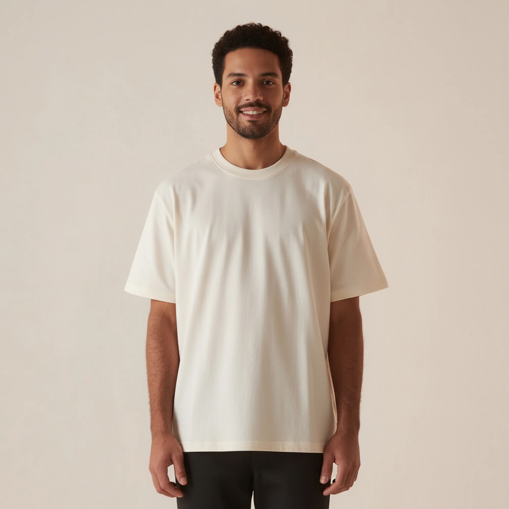 Camiseta Masculina Streetwear Gola Canelada Larga 100% Algodão Premium Camisa Oversized Garagem Estúdio