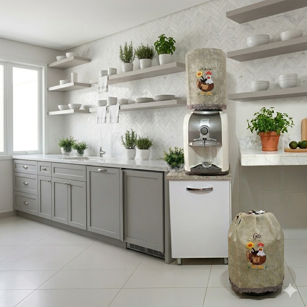 Kit 2 Peças Capa para Galão de Água 20 Litros e Capa para Botijão de Gás Diversos Bordados