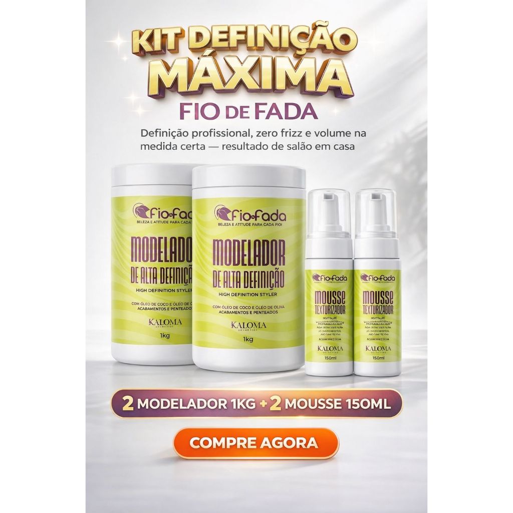 Kit Trancista Profissional Fio de Fada 2 Modeladores 1kg + 2 Mousses Definição Brilho Anti Frizz