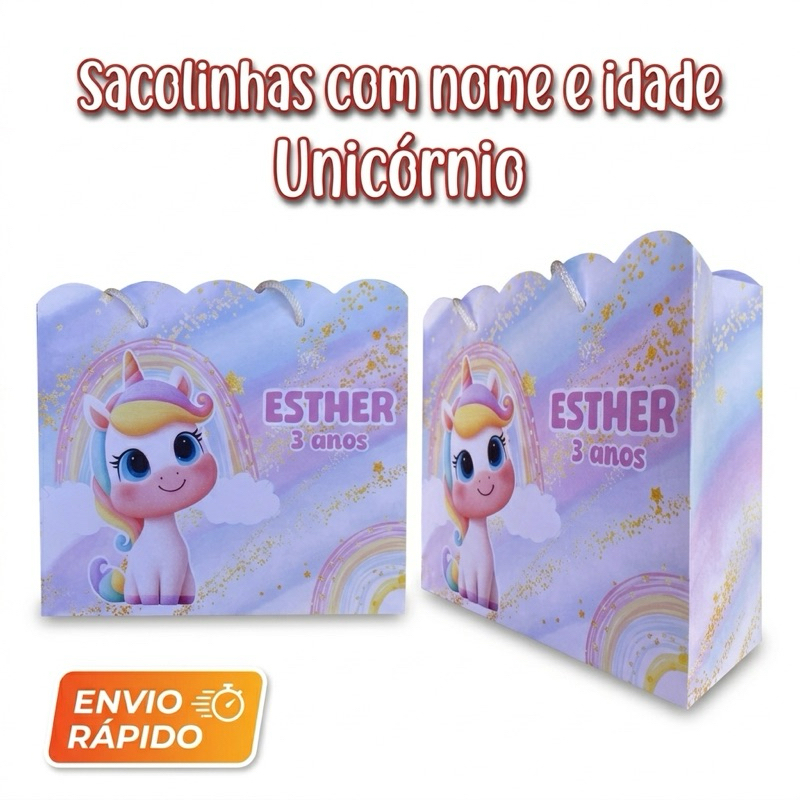 Sacolinha Surpresa Unicórnio, Personalizados Unicórnio, Mimo Unicórnio, Festa unicórnio Lilás