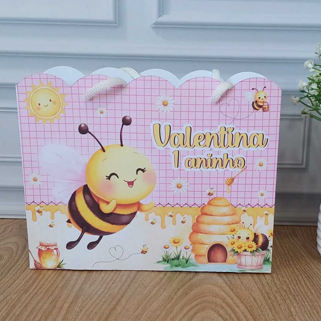 Sacolinha Personalizada Abelhinha Rosa - Pegue e Monte | Sacolinha | Lembrancinha | Mimos | Festa Abelhinha | Bee | Rosa