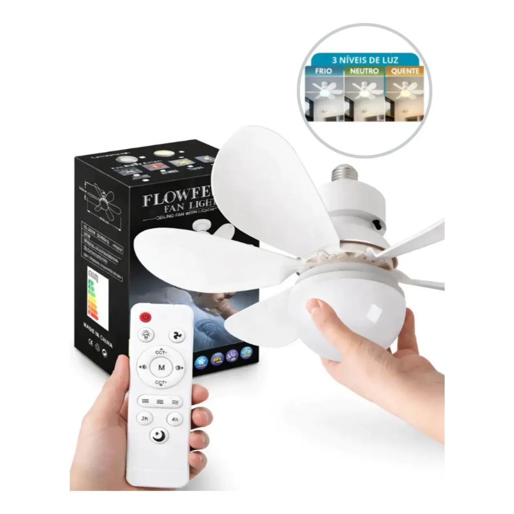 Lâmpada Ventilador Teto Led E27 60w 6 Hélices Bivolt Flower