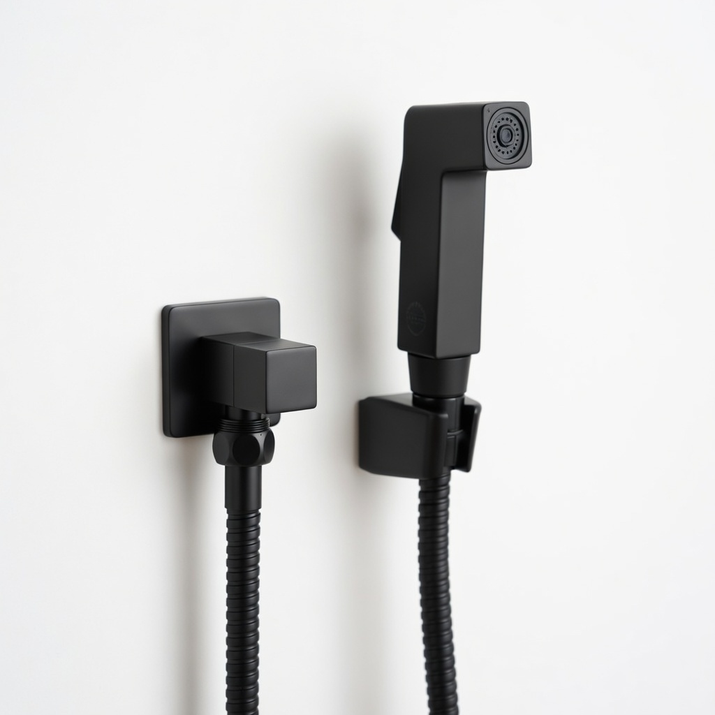 Ducha Higiênica Quadrada Preto Fosco Registro Aço Inox 1/4 Volta Mangueira 1.2m Luxo Via Flix