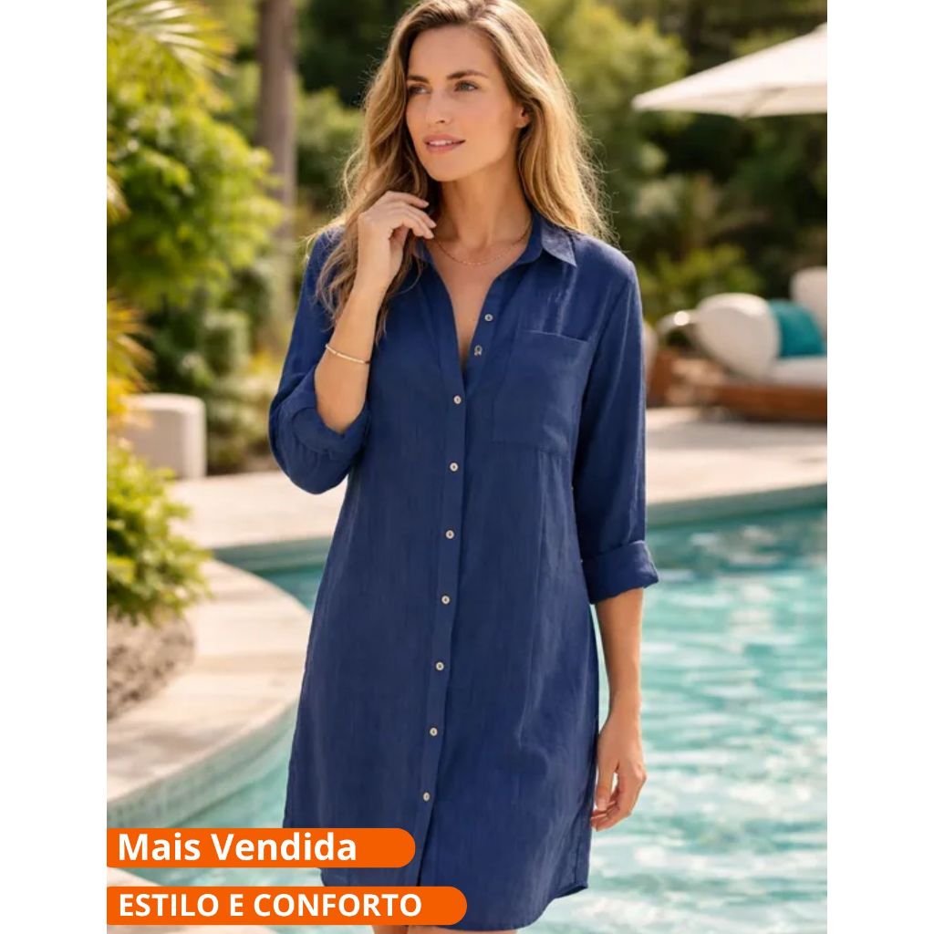 Saída de Praia Chemise Feminina Longa Aberta Manga Leve Elegante Tendência Luxo Novidade Casual
