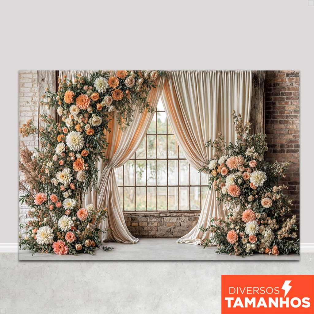 Fundo Fotográfico Dia das Mães 3D Cenário Janela Floral Em Tecido Sublimado para Foto – FDM-143