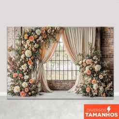 Fundo Fotográfico Dia das Mães 3D Cenário Janela Floral Em Tecido Sublimado para Foto – FDM-143