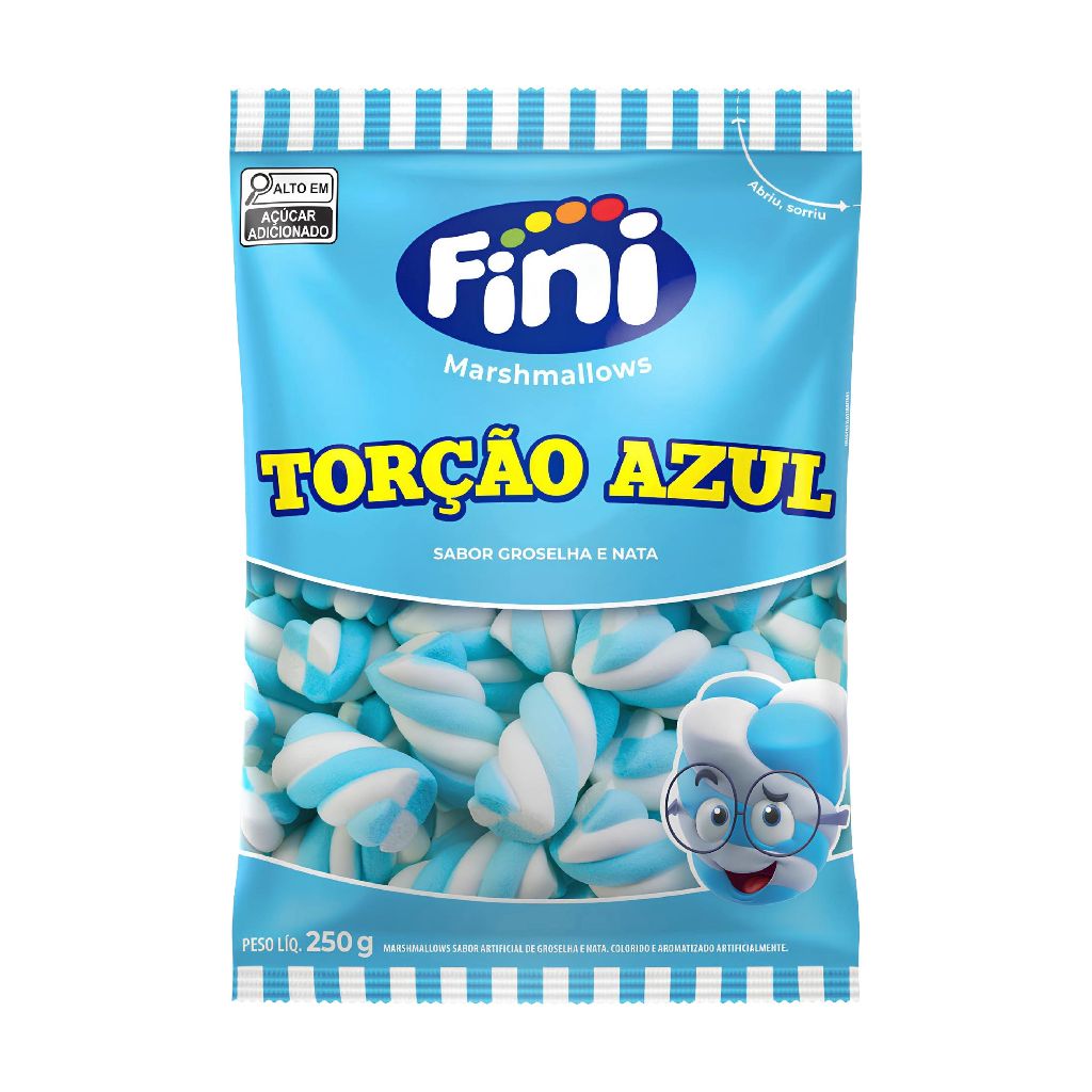 Marshmallow Torção Azul Sabor Groselha e Nata 250g Fini