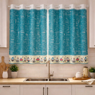 Cortina cozinha 2.20 x 1,40 Tecido oxford estampada janela vitro em Oferta na Shopee