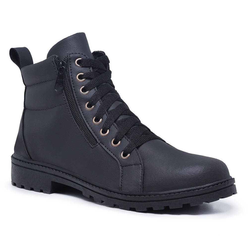 Bota Coturno Feminina Preta Cano Médio com Zíper Lateral Solado Antiderrapante Confortável e Estilo Dakota