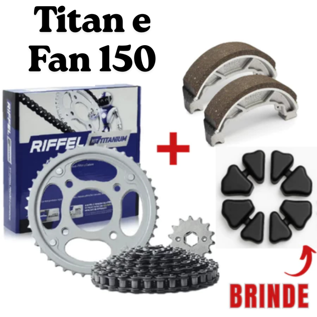 Kit Relação Riffel Titan 150+ Lona Freio ( Patins) + Coxim da Coroa