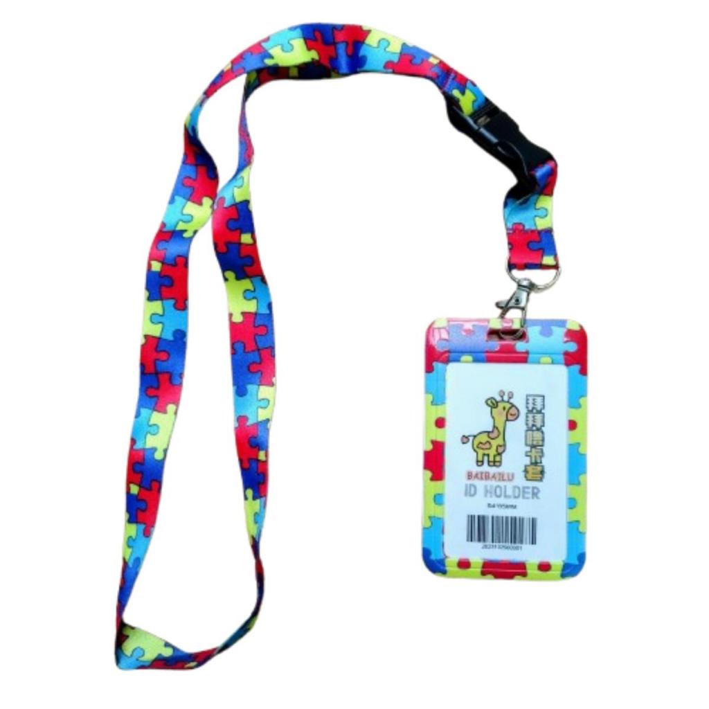 Cordão Autismo com Porta Crachá Quebra-Cabeça | Identificação Autista Personalizada | Ideal para Escola e uso diário""*