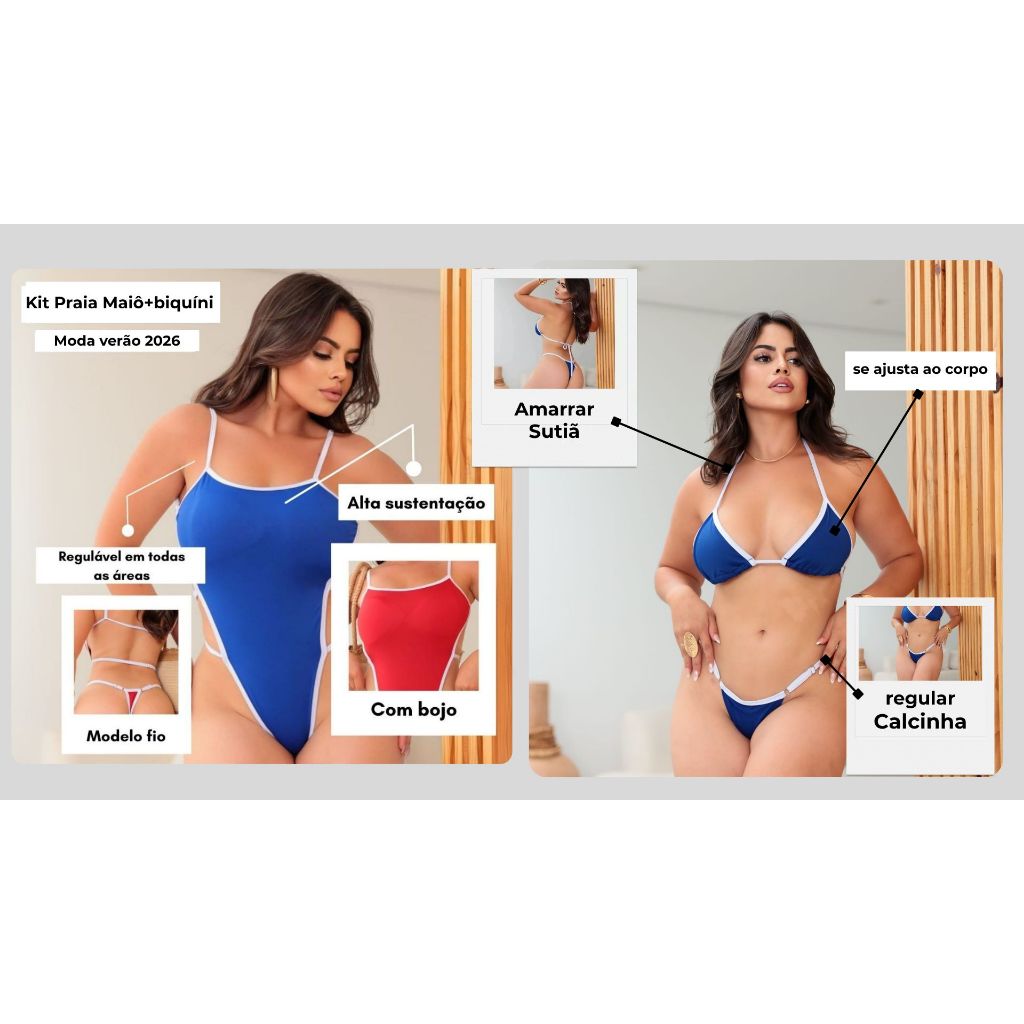 Seu Kit Maiô 3M - Mel Maia Maiô + Biquíni Bicolor - Cavado, Regulavél , Versátil -  Kit Verão!