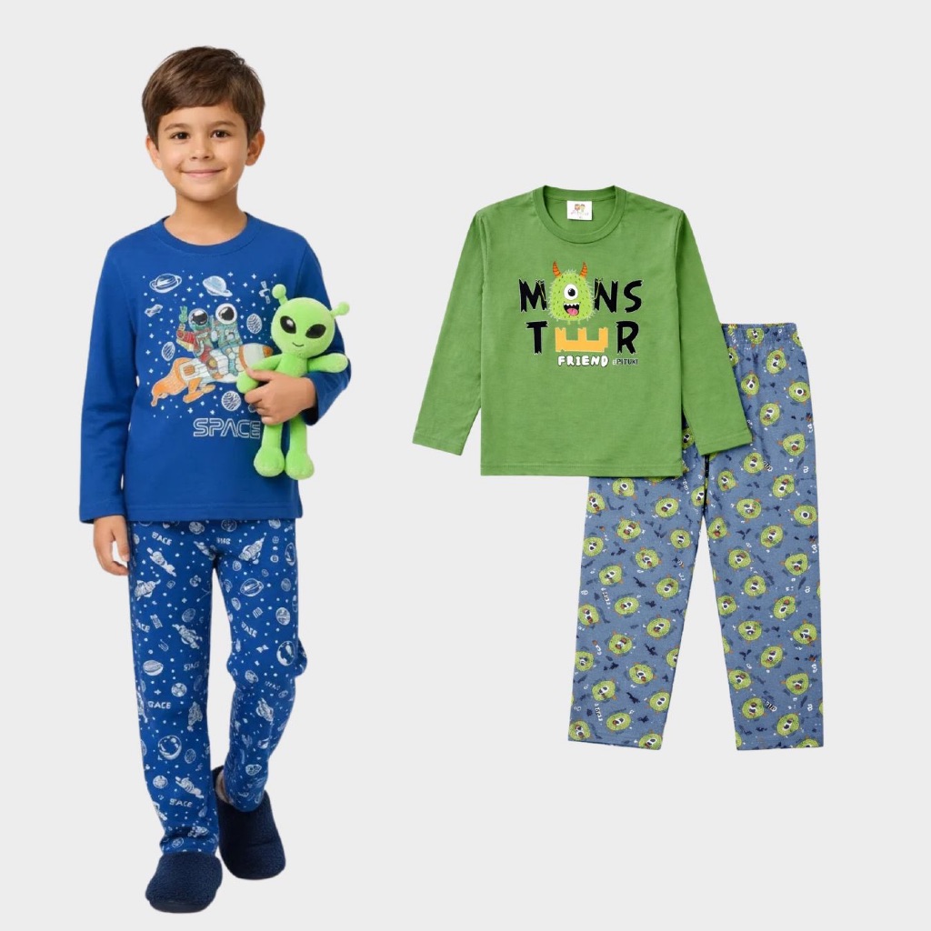 Kit 4 Peças Pijama Sortido Brilha no Escuro Infantil Menino Inverno Roupa Infantil Masculina