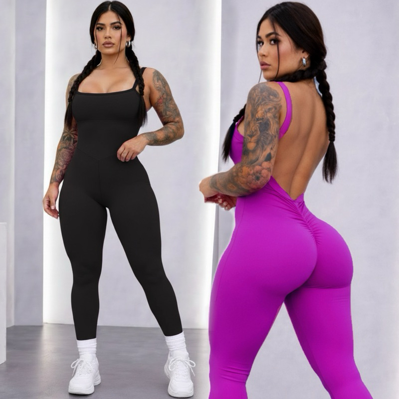 Macacão Costa Nua Empina Bumbum Decote Treino Academia Roupa feminina fitness  suplex verao