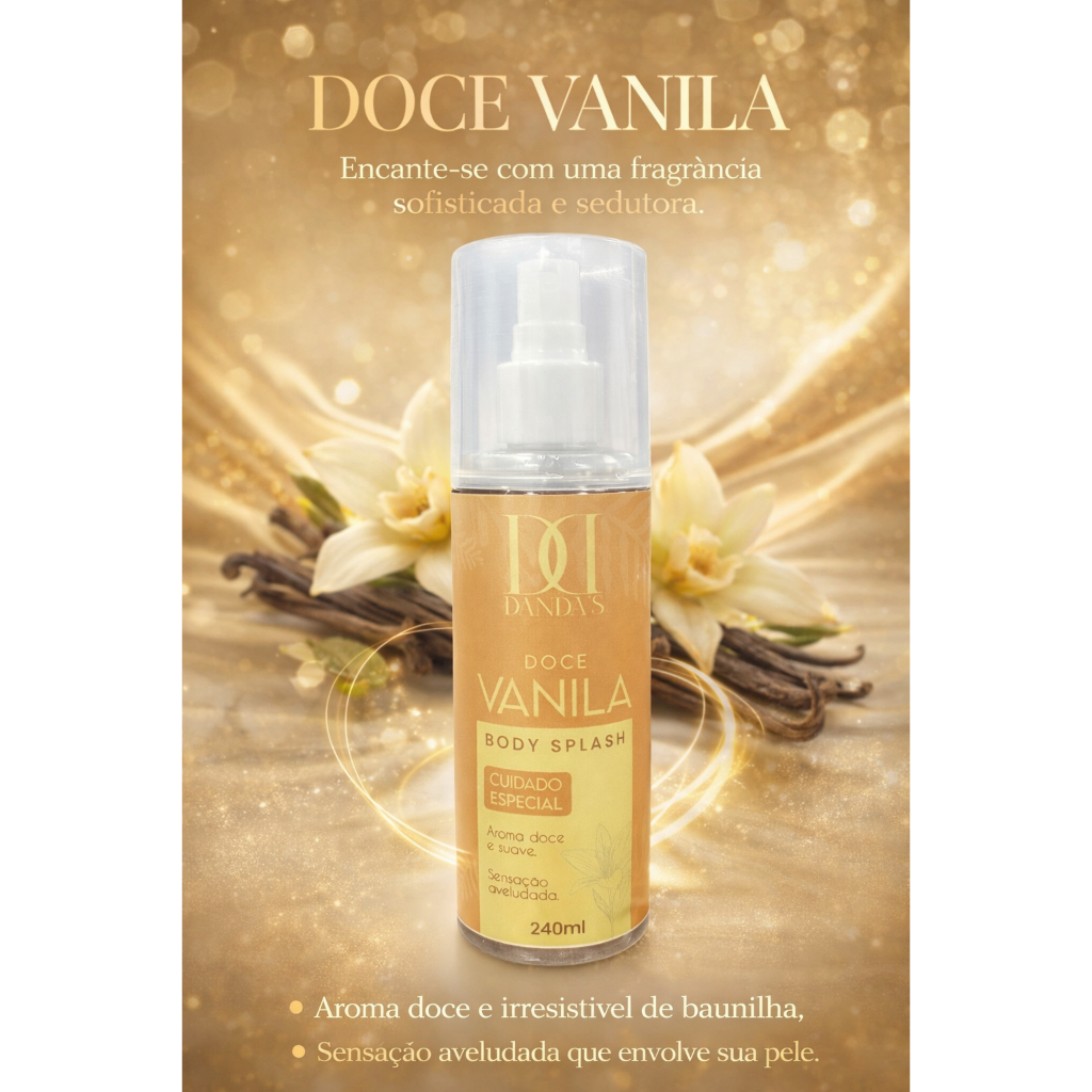 Body Splash Doce Vanilla 240ml Danda’s | Cheiro Doce Viciante, Perfume Prolongado na Pele o Dia Todo
