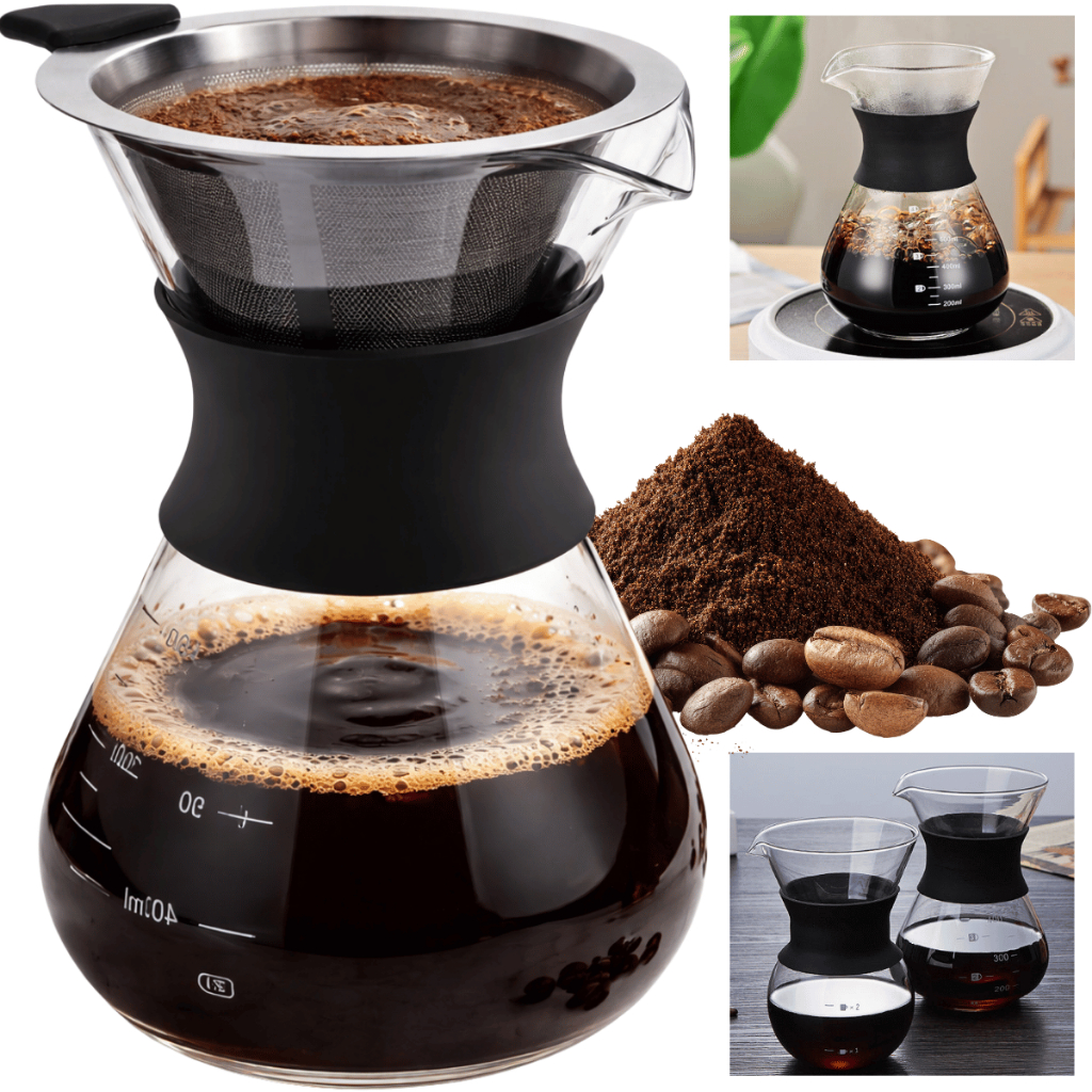 Cafeteira Vidro 400ml com Filtro Inox Anel Silicone Manual Passar Café Completa Cozinha