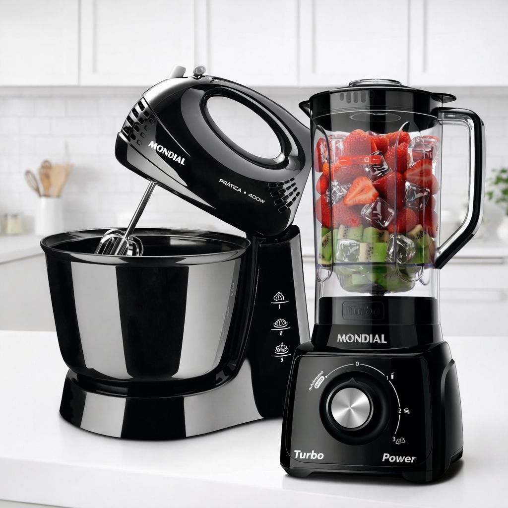 Kit Mondial Liquidificador 550W e Batedeira 400W 127V preto