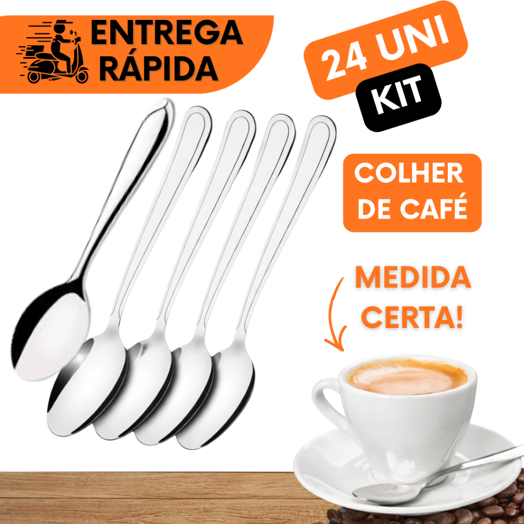 KIT 24 UNIDADES DE COLHER DE CAFÉ PADRÃO PROFISSIONAL MEDIDA CERTA TODOS OS DIAS AÇUCAR ADOÇANTE