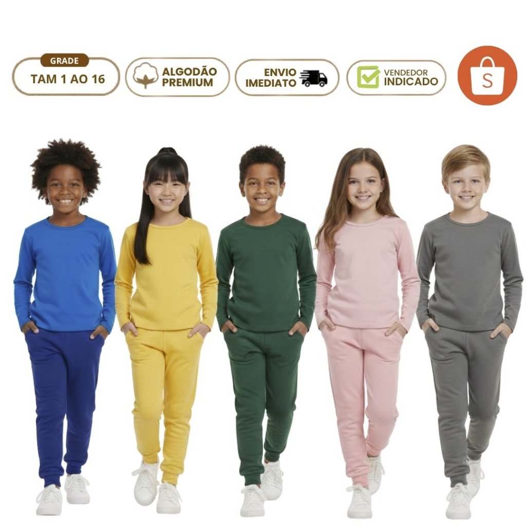 Kit 3 Calça Moletom Infantil Menino e Menina Algodão Flanelada Quente Forrada Inverno Lisa com Punho Escolar 1 a 16 anos