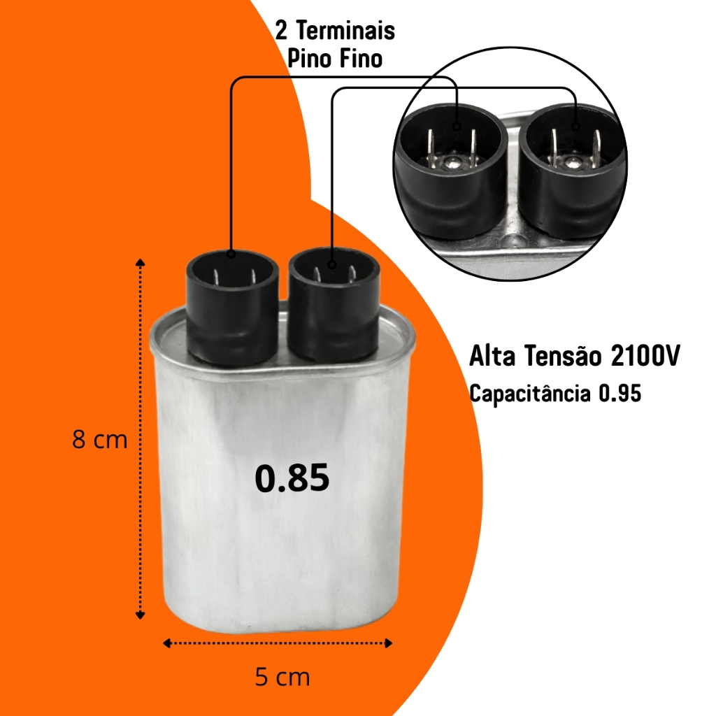 Capacitor Microondas 0,85uF Alta Tensão Universal Peça Reposição 2100V Compatível Bivolt Original