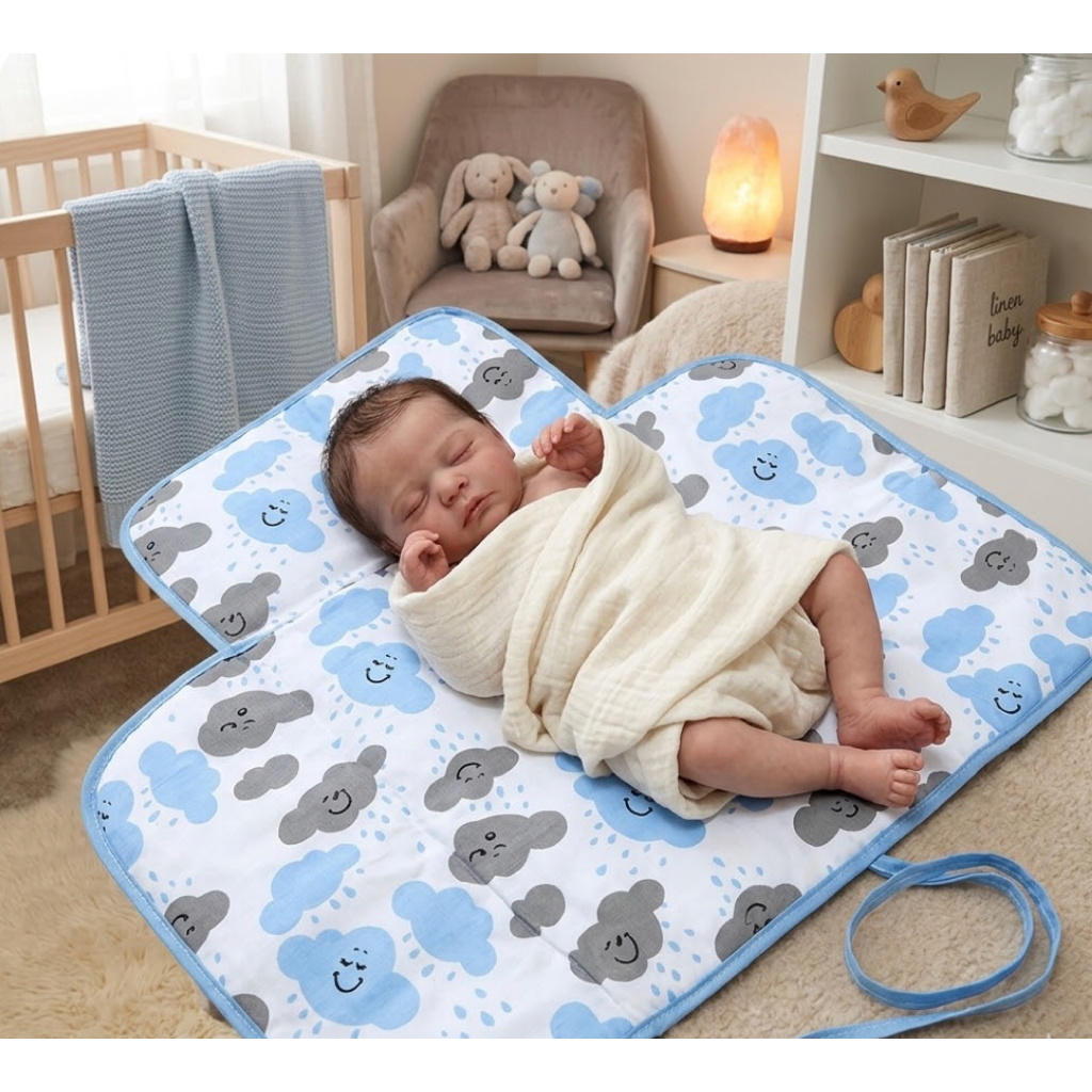 Trocador de Fralda Portátil Bebê Bebe Impermeável Dobrável com Tecido Estampado 100% Algodão