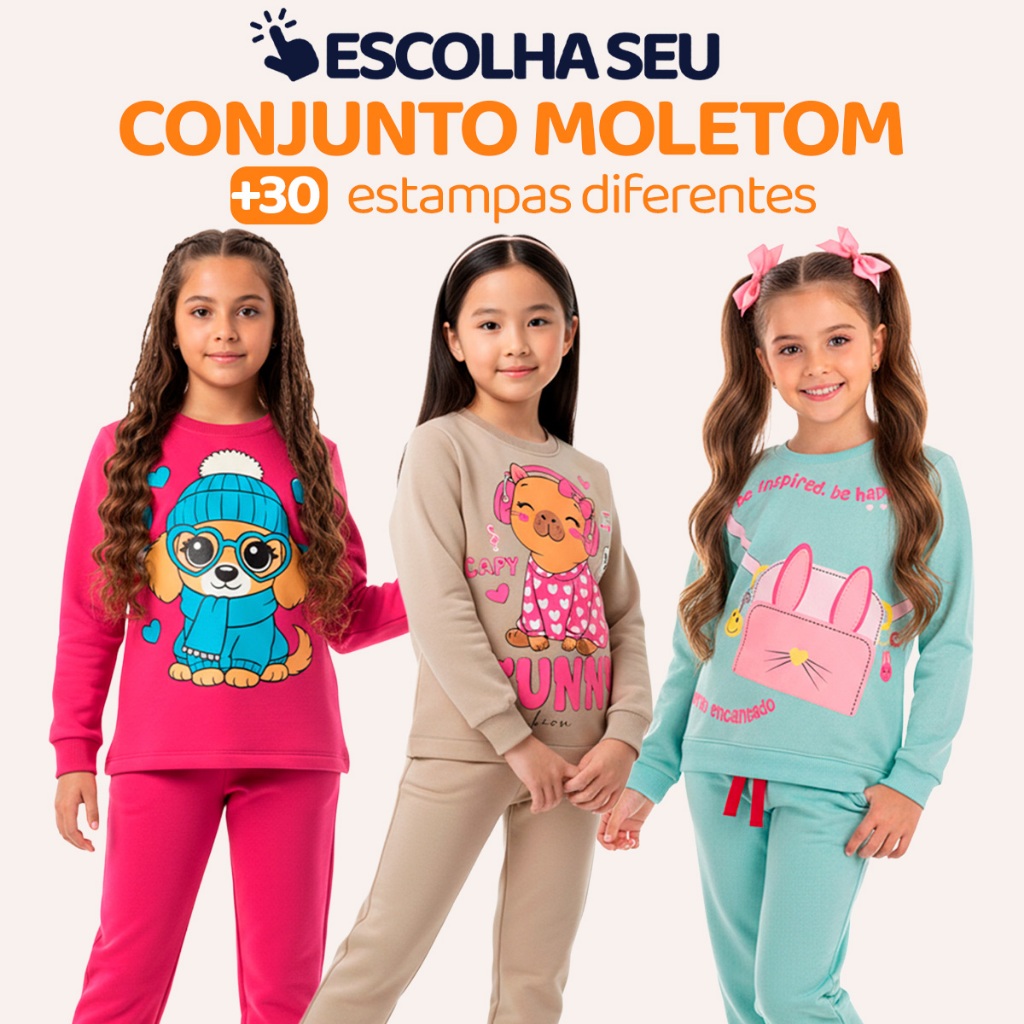Conjunto Moletom Menina Escolha Seu Modelo, com Estampas Fofas Muito Conforto | Infantil Bebê Feminino Frio Inverno. L08