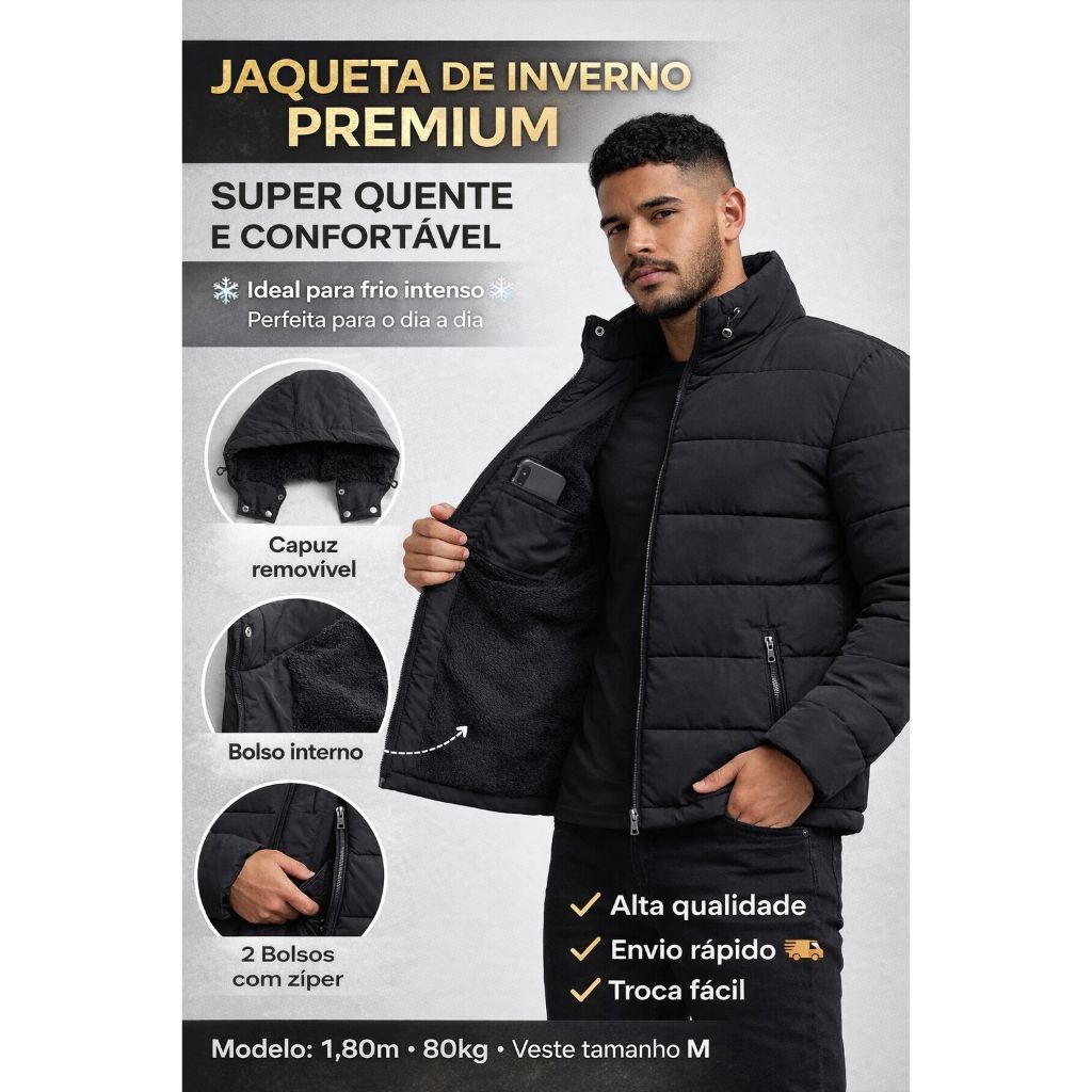 Jaqueta Masculina Bobojaco Peluciado Impermeável P ao G4 Plus Size