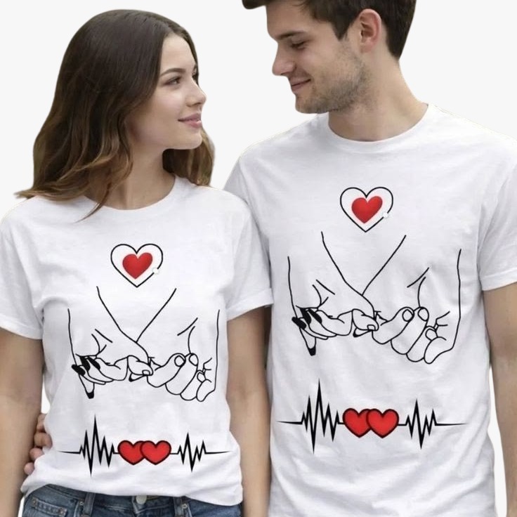 Camiseta para casal branca manga curta, casal combinando, look de casal, presente, dia dos namorados, envio rápido.