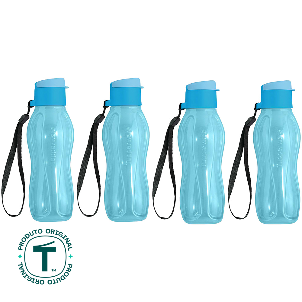 Kit com 4 Garrafas de Água Tupperware Eco Tupper Azul Claro 310ml