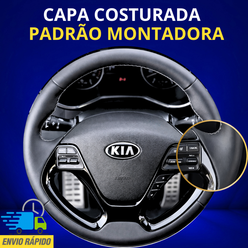 Capa de Volante Costurada Kia Cerato ano 2014 a 2018 ( Kit Completo) Preta