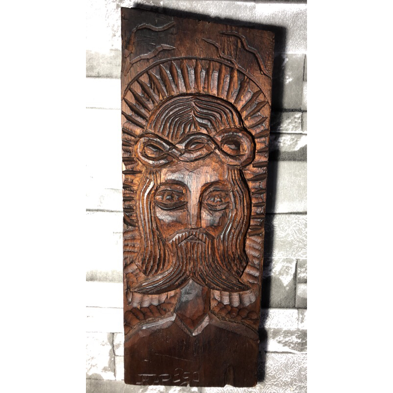 Antiga Talha Em Madeira Esculpida Com Rosto De Cristo C9712