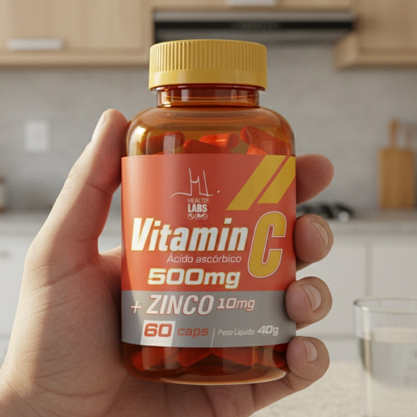 Vitamina C 500mg Zinco 10mg 60 Cápsulas Suplemento Para Imunidade Energia Uso Diário Adulto