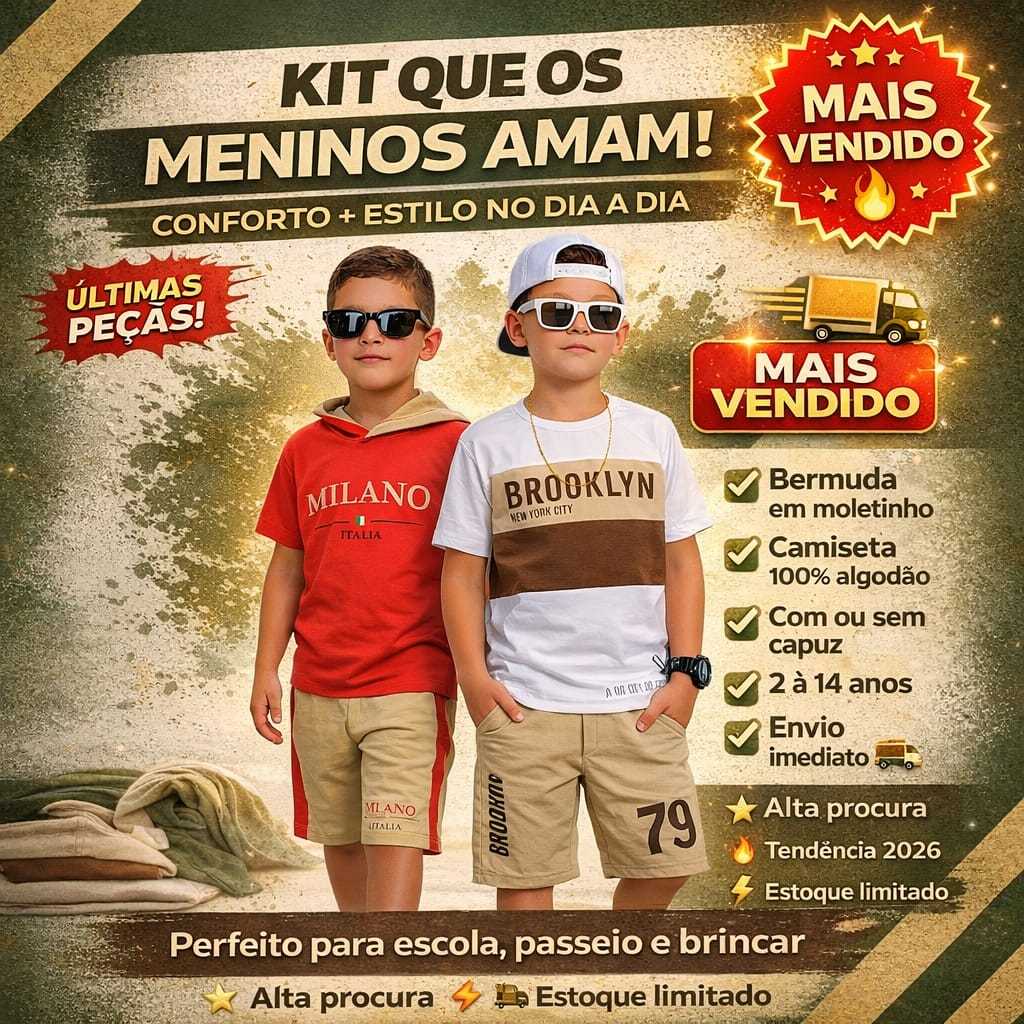 Conjunto de Bermuda e Camiseta Infantil Juvenil Moderno e Estiloso