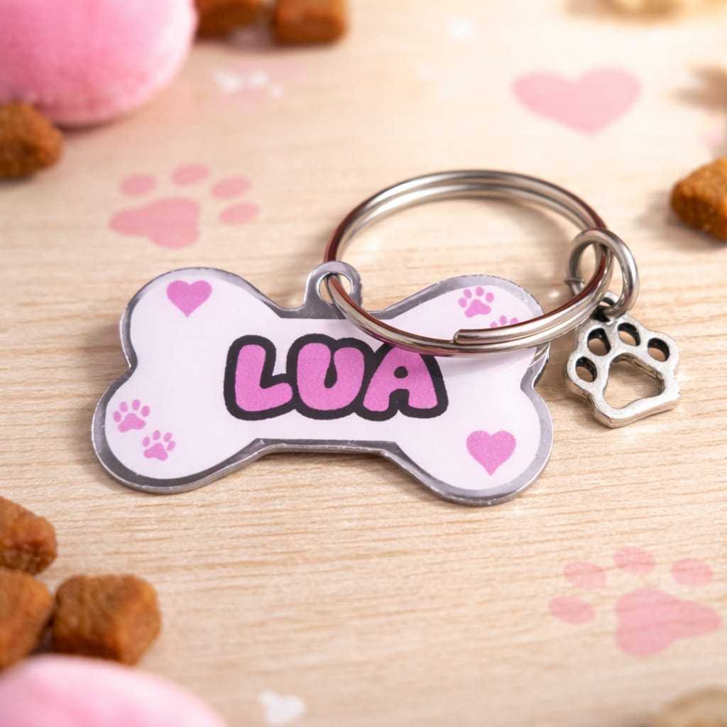 Pingente Pet Personalizado com Nome | Plaquinha Cachorro/Gato | Identificação Amor Pet