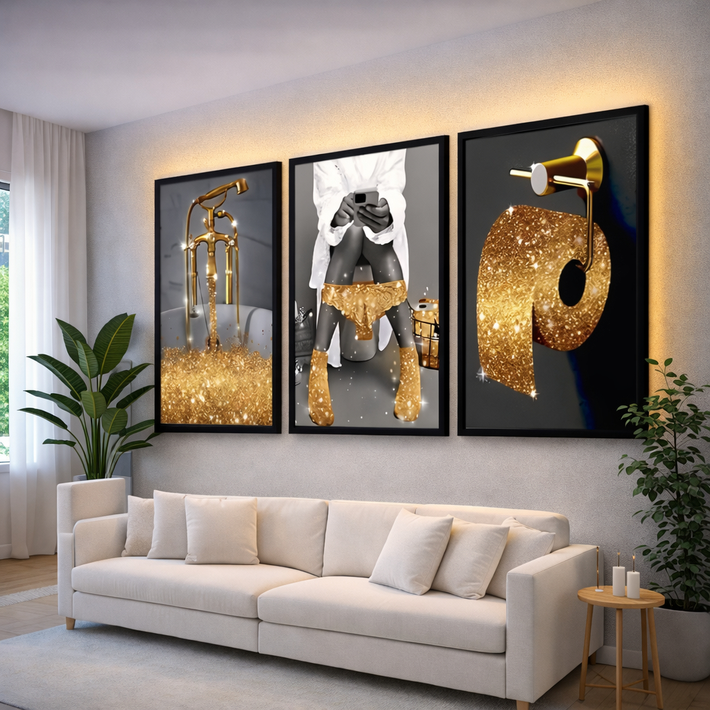 Quadro Decorativo Grande Decoração Banheiro Pintura Gold Hd