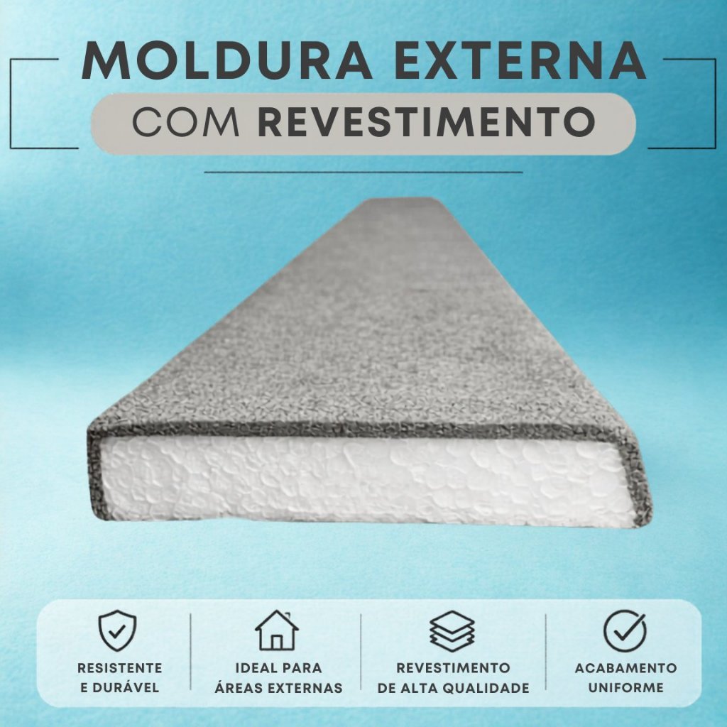 Moldura Externa Isopor (EPS) com Revestimento Cimentício 10x2 Cm (KIT 10 metros/unidades)
