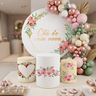 Kit Festa Capa Painel Redondo + Trio Capas de Cilindros Chá de Cozinha e Casa Nova Decoração