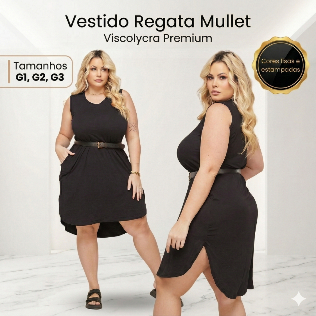 Vestido Regata Mullet Com Bolso Plus Size Moda Curve Curvy Moda Linda Verão