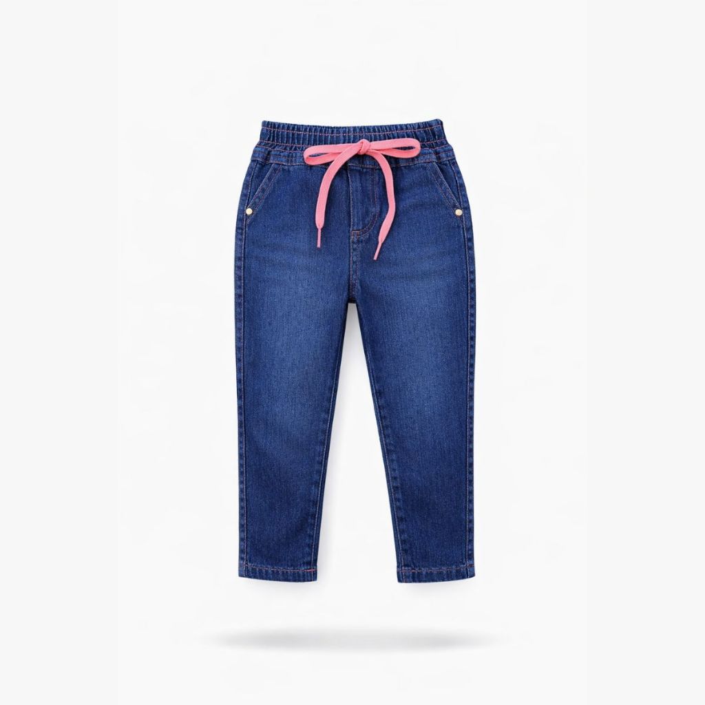 Calça Jeans Infantil Menina Feminina Com Elástico e Cordão Jeans Confortável