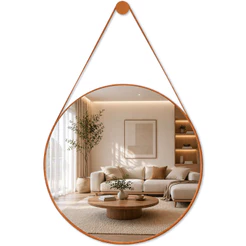 Espelho Adnet Com Alça Couro Redondo Decorativo Várias Tamanhos + Suporte
