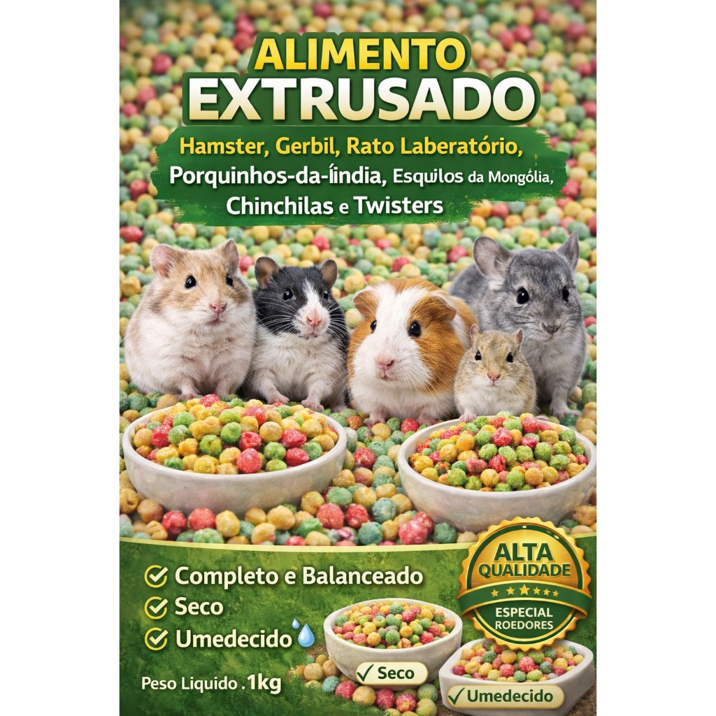 Alimento Extruzado Hamster Alto em Proteina Vitaminas Minerais Oleos Essenciais 250Gr