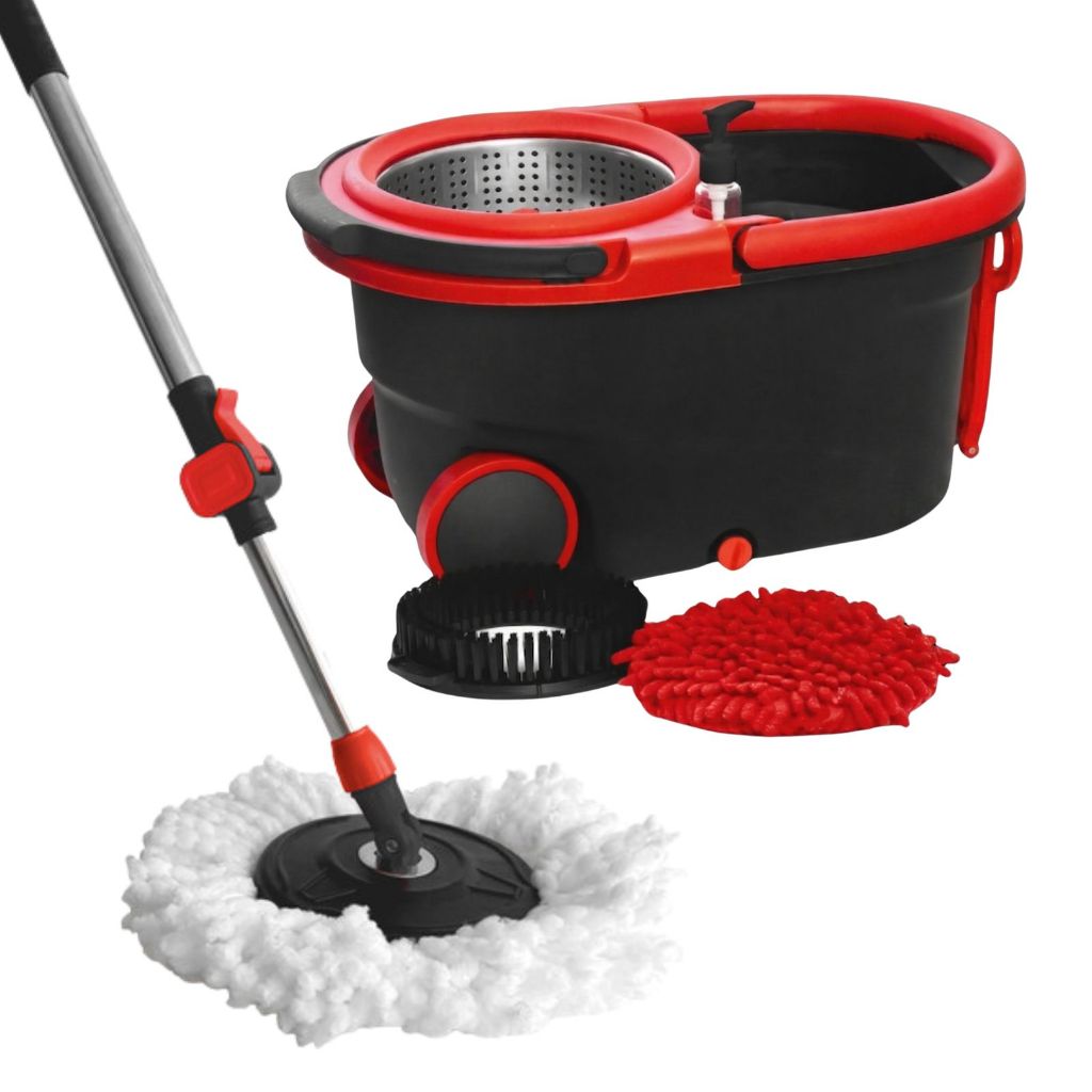 Mop 3 em 1 Giratório 16L Esfregão Inox Balde Dispenser Sabão Microfibra Pro 360