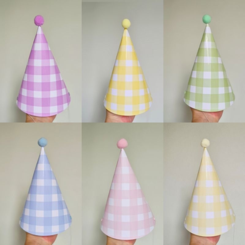 Chapeus de aniversario xadrez candy colors / kits 6 ou 12 unidades