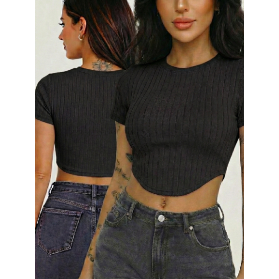 Blusa Cropped Premium Canelada Feminino Casual Moda Feminina Básica Elegante