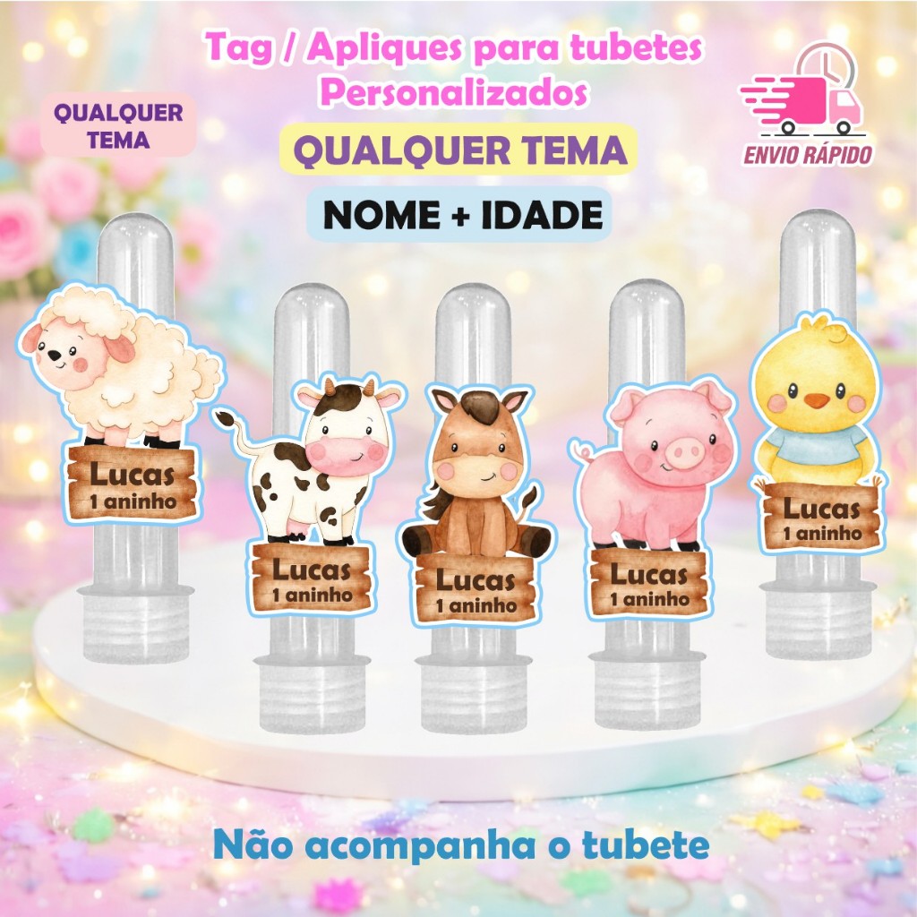 Apliques Personalizados Para Tubetes Fazendinha Azul Menino - Lembrancinhas Aniversário / Com Nome e Idade