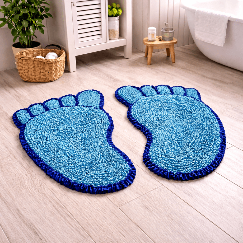 Tapete Frufru Infantil Formato de Pezinho - 60x38cm par 2 pçs | Antiderrapante e Charmoso