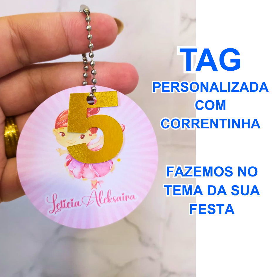 Tag Aplique com Nome e Idade com Correntinha – Bailarina