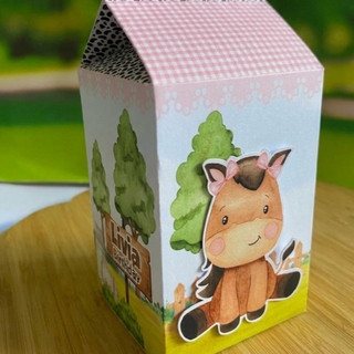 Caixa milk Fazendinha Rosa aquarela - pegue e monte 10 unidades - Festa Personalizada