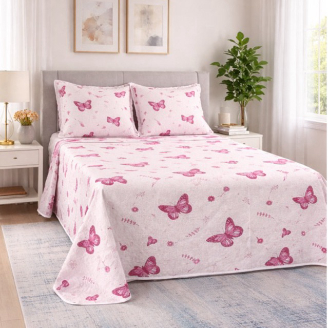 Kit Colcha piquet 100% algodão 3 Peças coracao borboleta casal queen king