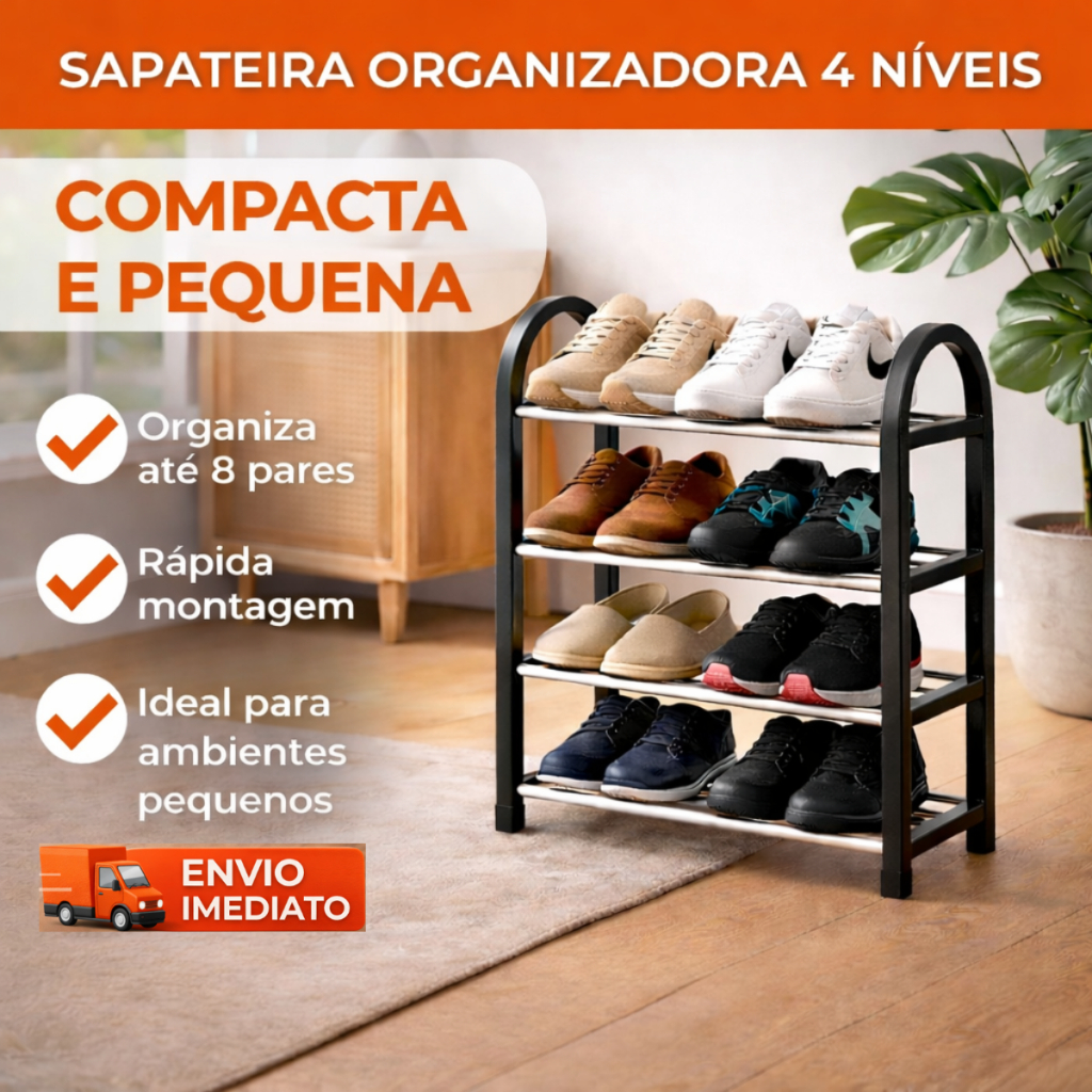 Sapateira Compacta Pequena 4 Andares Prateleira Multiuso Organizadora Quarto Sala Lavanderia Prática
